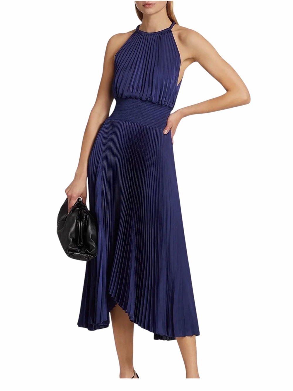 A.L.C Pleated Halter Midi Dress in Navy
